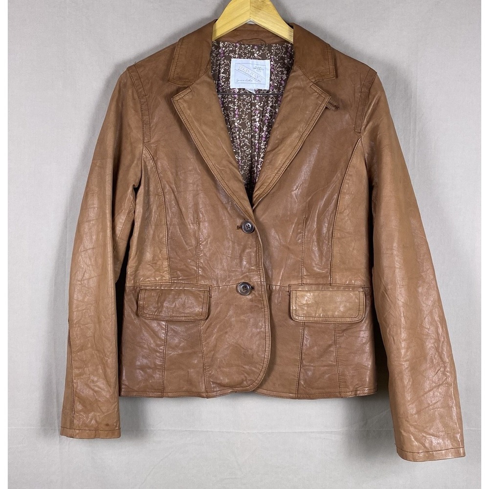 Y2K Old Navy Leather Jacket Womens L Brown Genuine Leather Biker Chic Western - Picture 2 of 8